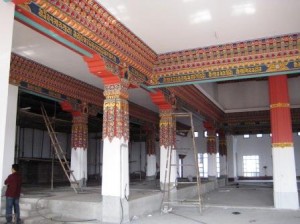 Painting underway in Main Temple 1st floor